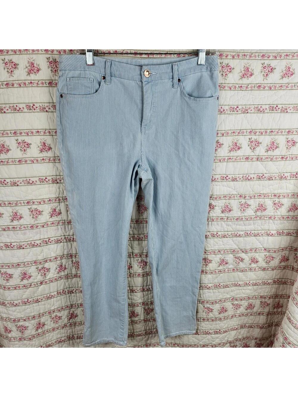 Light Blue Pinstripe Casual Pants for Women Chicos So Slimming Girlfriend 8R